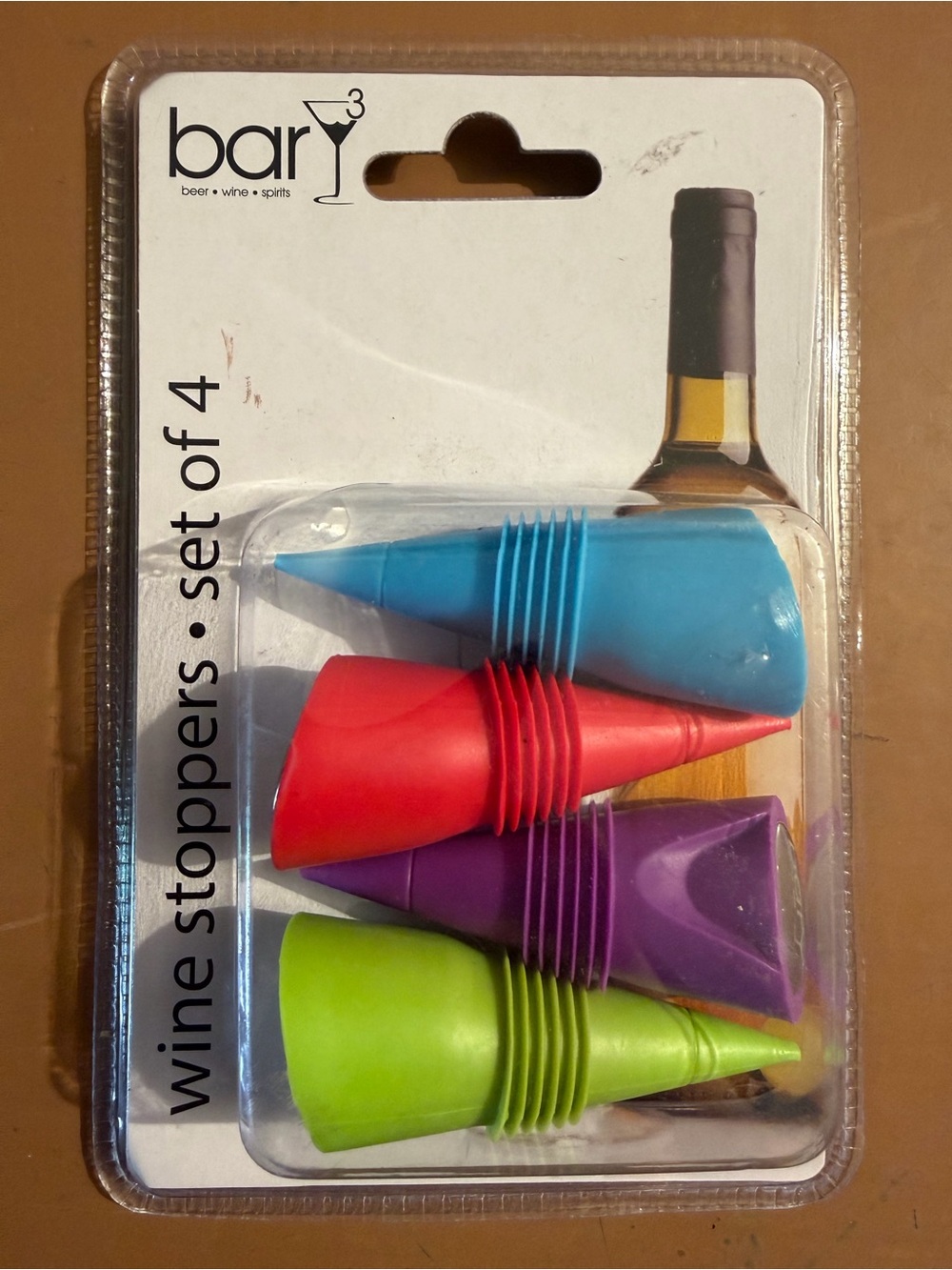 Bar III Bright Silicone Wine Stoppers - Blue Red Purple Green